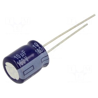 Capacitor: electrolytic | THT | 10uF | 160VDC | Ø10x12.5mm | Pitch: 5mm