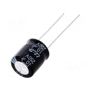Capacitor: electrolytic | THT | 10uF | 250VDC | Ø10x12mm | Pitch: 5mm