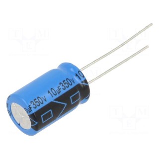 Capacitor: electrolytic | THT | 10uF | 350VDC | Pitch: 5mm | ±20% | 2000h