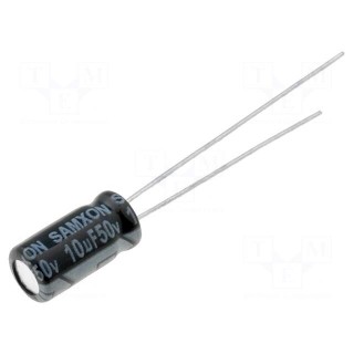Capacitor: electrolytic | THT | 10uF | 50VDC | Ø5x11mm | Pitch: 2mm | ±20%