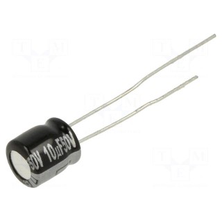 Capacitor: electrolytic | THT | 10uF | 50VDC | Ø6.3x7mm | Pitch: 2.5mm