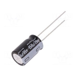 Capacitor: electrolytic | THT | 150uF | 35VDC | Ø10x16mm | Pitch: 5mm