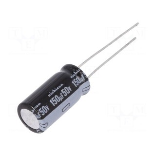 Capacitor: electrolytic | THT | 150uF | 50VDC | Ø10x20mm | Pitch: 5mm