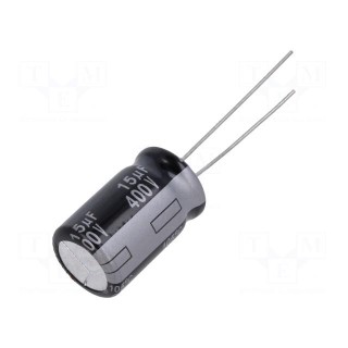 Capacitor: electrolytic | THT | 15uF | 400VDC | Ø12.5x20mm | Pitch: 5mm