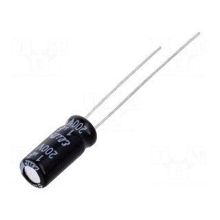 Capacitor: electrolytic | THT | 1uF | 200VDC | Ø5x11mm | Pitch: 2mm | ±20%