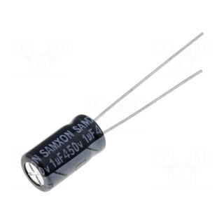 Capacitor: electrolytic | THT | 1uF | 450VDC | Ø6.3x11mm | Pitch: 2.5mm