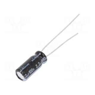 Capacitor: electrolytic | THT | 2.2uF | 100VDC | Ø5x11mm | Pitch: 2mm