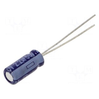 Capacitor: electrolytic | THT | 2.2uF | 50VDC | Ø5x11mm | Pitch: 2mm