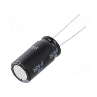 Capacitor: electrolytic | THT | 2000uF | 25VDC | Ø12.5x25mm | Pitch: 5mm
