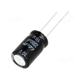 Capacitor: electrolytic | THT | 2200uF | 10VDC | Ø12.5x20mm | Pitch: 5mm