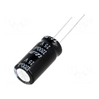 Capacitor: electrolytic | THT | 2200uF | 25VDC | Ø12x25mm | Pitch: 5mm