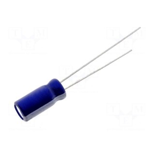 Capacitor: electrolytic | THT | 1uF | 100VDC | Ø5x11mm | Pitch: 2mm | ±20%