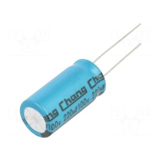 Capacitor: electrolytic | THT | 220uF | 100VDC | Ø12.5x25mm | Pitch: 5mm