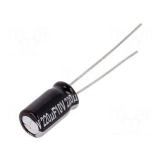 Capacitor: electrolytic | THT | 220uF | 10VDC | Ø6.3x11mm | Pitch: 2.5mm