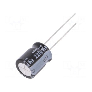 Capacitor: electrolytic | THT | 220uF | 16VDC | Ø10x12.5mm | Pitch: 5mm
