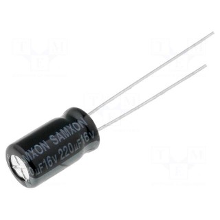 Capacitor: electrolytic | THT | 220uF | 16VDC | Ø6.3x11mm | Pitch: 2.5mm