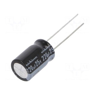 Capacitor: electrolytic | THT | 220uF | 25VDC | Ø10x16mm | Pitch: 5mm