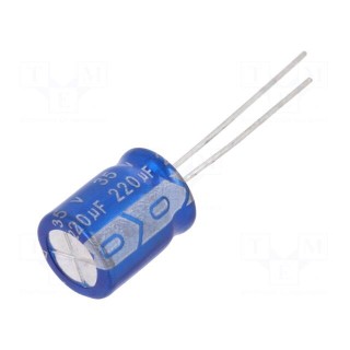 Capacitor: electrolytic | THT | 220uF | 35VDC | Ø10x12mm | Pitch: 5mm