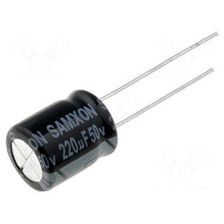 Capacitor: electrolytic | THT | 220uF | 50VDC | Ø10x12.5mm | Pitch: 5mm