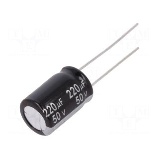 Capacitor: electrolytic | THT | 220uF | 50VDC | Ø10x16mm | Pitch: 5mm