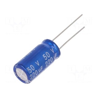 Capacitor: electrolytic | THT | 220uF | 50VDC | Ø10x20mm | Pitch: 5mm