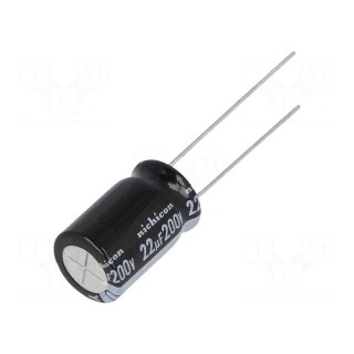 Capacitor: electrolytic | THT | 22uF | 200VDC | Ø10x16mm | Pitch: 5mm