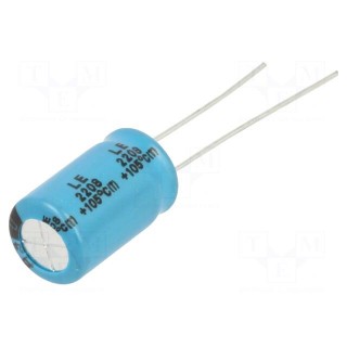 Capacitor: electrolytic | THT | 22uF | 200VDC | Ø10x16mm | Pitch: 5mm