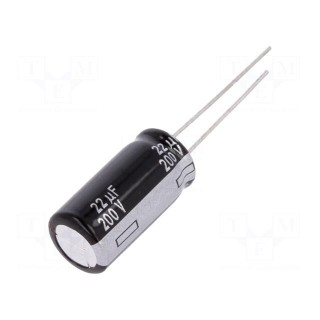 Capacitor: electrolytic | THT | 22uF | 200VDC | Ø10x20mm | Pitch: 5mm