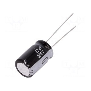 Capacitor: electrolytic | THT | 22uF | 350VDC | Ø12.5x20mm | Pitch: 5mm