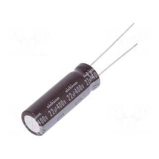 Capacitor: electrolytic | THT | 22uF | 400VDC | Ø10x31.5mm | Pitch: 5mm