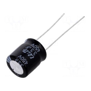 Capacitor: electrolytic | THT | 3.3uF | 450VDC | Ø10x12.5mm | Pitch: 5mm