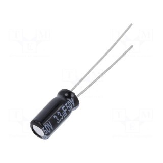 Capacitor: electrolytic | THT | 3.3uF | 50VDC | Ø5x11mm | Pitch: 2mm