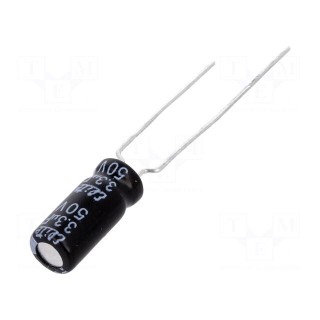 Capacitor: electrolytic | THT | 3.3uF | 50VDC | Ø5x11mm | Pitch: 5mm
