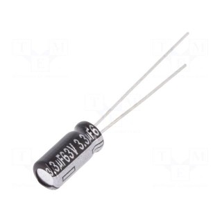 Capacitor: electrolytic | THT | 3.3uF | 63VDC | Ø5x11mm | Pitch: 2mm