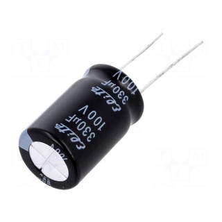 Capacitor: electrolytic | THT | 330uF | 100VDC | Ø16x25mm | Pitch: 7.5mm