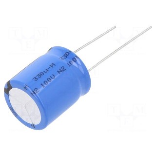Capacitor: electrolytic | THT | 330uF | 100VDC | Ø18x20mm | Pitch: 7.5mm