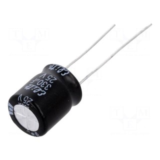 Capacitor: electrolytic | THT | 330uF | 25VDC | Ø10x12.5mm | Pitch: 5mm