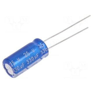 Capacitor: electrolytic | THT | 330uF | 25VDC | Ø8x16mm | Pitch: 3.5mm