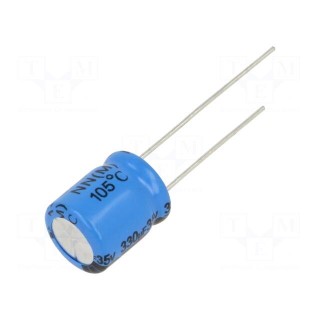 Capacitor: electrolytic | THT | 330uF | 35VDC | Pitch: 5mm | ±20% | 2000h