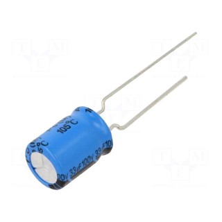 Capacitor: electrolytic | THT | 33uF | 100VDC | Pitch: 3.5mm | ±20%