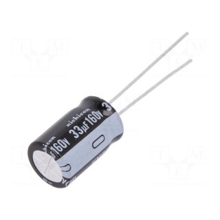 Capacitor: electrolytic | THT | 33uF | 160VDC | Ø10x16mm | Pitch: 5mm