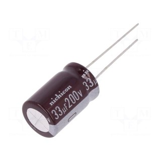 Capacitor: electrolytic | THT | 33uF | 200VDC | Ø12.5x20mm | Pitch: 5mm