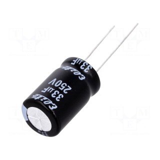 Capacitor: electrolytic | THT | 33uF | 250VDC | Ø12.5x20mm | Pitch: 5mm