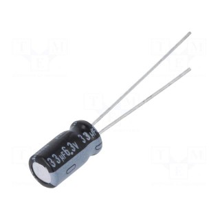 Capacitor: electrolytic | THT | 33uF | 6.3VDC | Ø5x9mm | Pitch: 2mm | ±20%