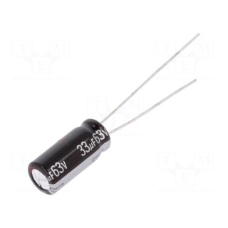 Capacitor: electrolytic | THT | 33uF | 63VDC | Ø6.3x15mm | Pitch: 2.5mm