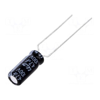 Capacitor: electrolytic | THT | 4.7uF | 100VDC | Ø5x11mm | Pitch: 5mm