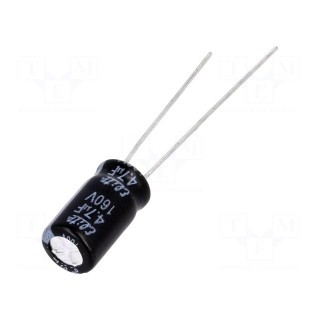 Capacitor: electrolytic | THT | 4.7uF | 160VDC | Ø6.3x11mm | ±20% | 2000h