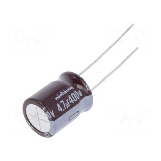 Capacitor: electrolytic | THT | 4.7uF | 400VDC | Ø10x12.5mm | Pitch: 5mm