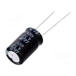 Capacitor: electrolytic | THT | 4.7uF | 450VDC | Ø10x16mm | Pitch: 5mm