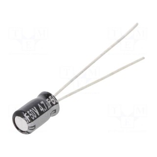Capacitor: electrolytic | THT | 4.7uF | 50VDC | Ø4x7mm | Pitch: 1.5mm